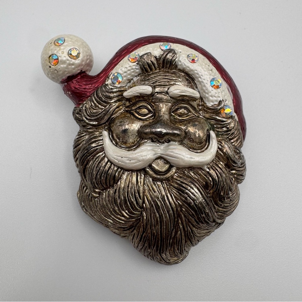 vintage large Santa Claus brooch enameled rhinestones Christmas costume jewelry